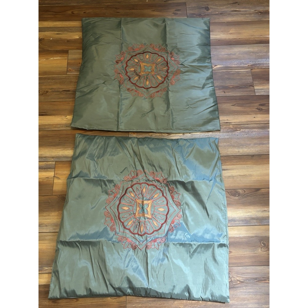 WAMSUTTA Euro Shams Embroidered 26"x 26" Blue/Green set of 2